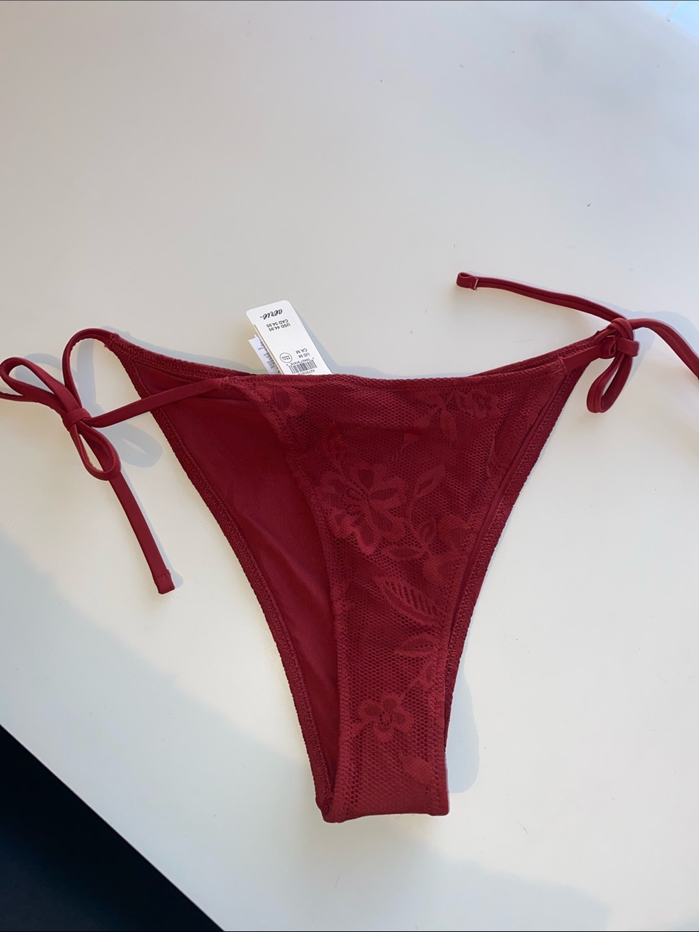 aerie Wine Red Floral Lace Bikini Bottom